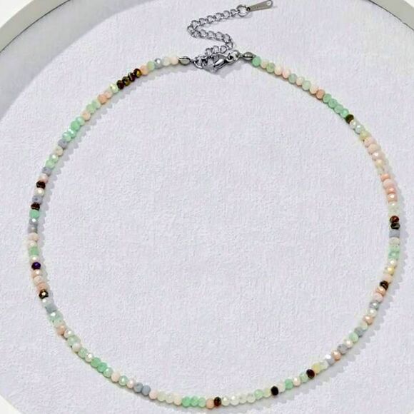 SALE Handmade Green and Purple Fluorite Faceted Crystal Stone Necklace - Picture 2 of 5